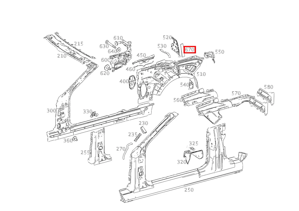 Демпфер боковины, крепление к боковине сбоку, для S W217 Mercedes-Benz A2176828500
