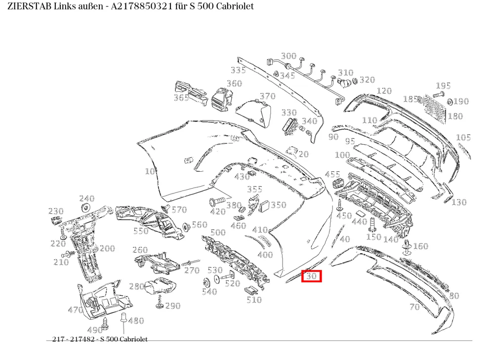 Декоративная планка наружная левая для S-класса 217 Mercedes-Benz A2178850321