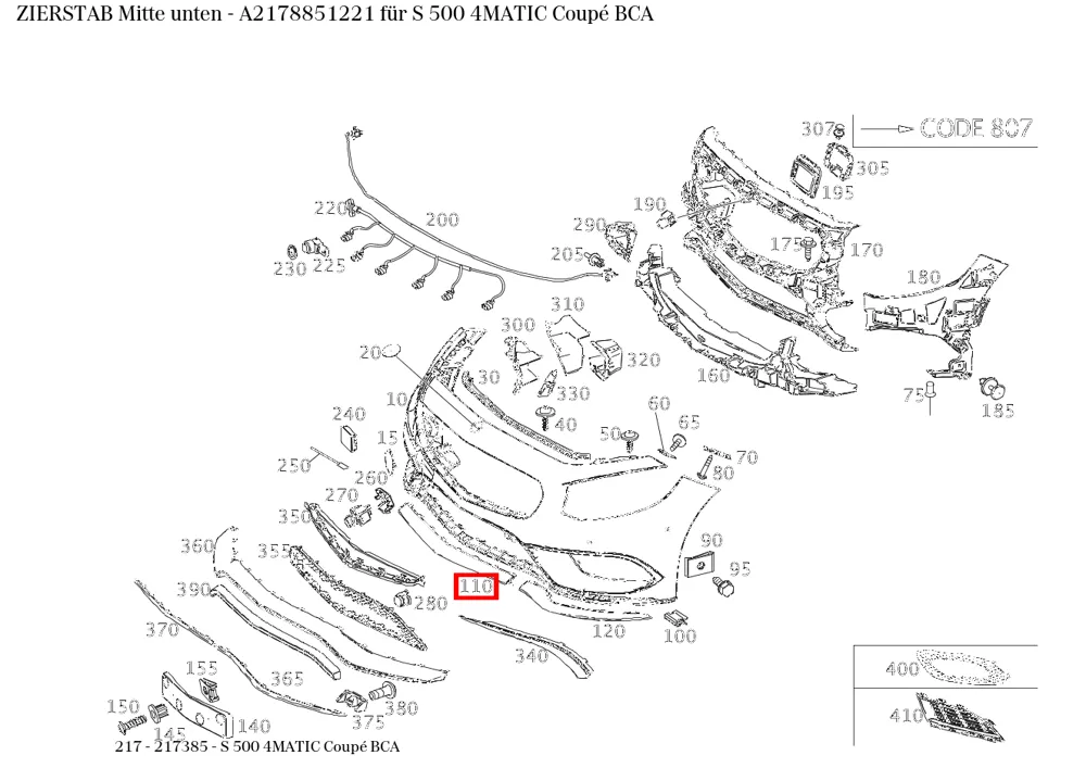 Молдинг средний нижний для S W217 Mercedes-Benz A2178851221