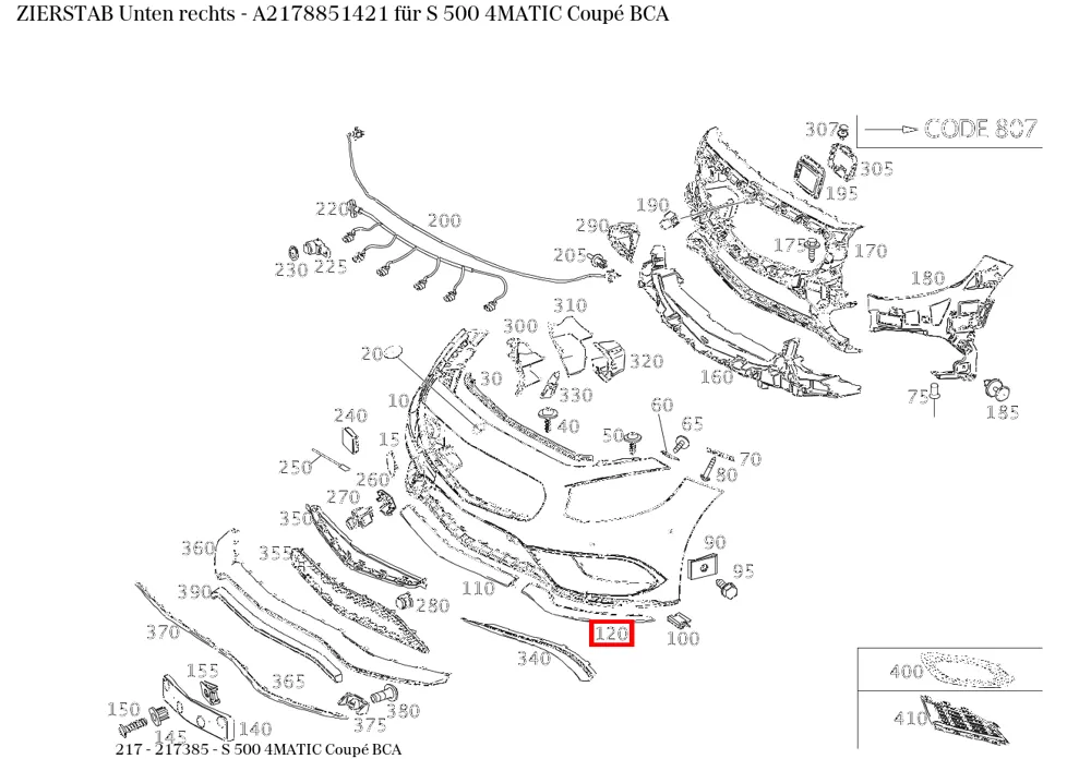 Молдинг нижний правый для S-Класса W217 Mercedes-Benz A2178851421