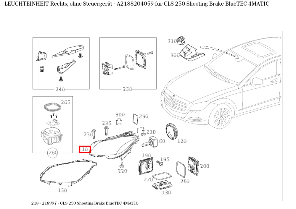 Блок фонаря правый без блока управления для CLS W218 Mercedes-Benz A2188204059