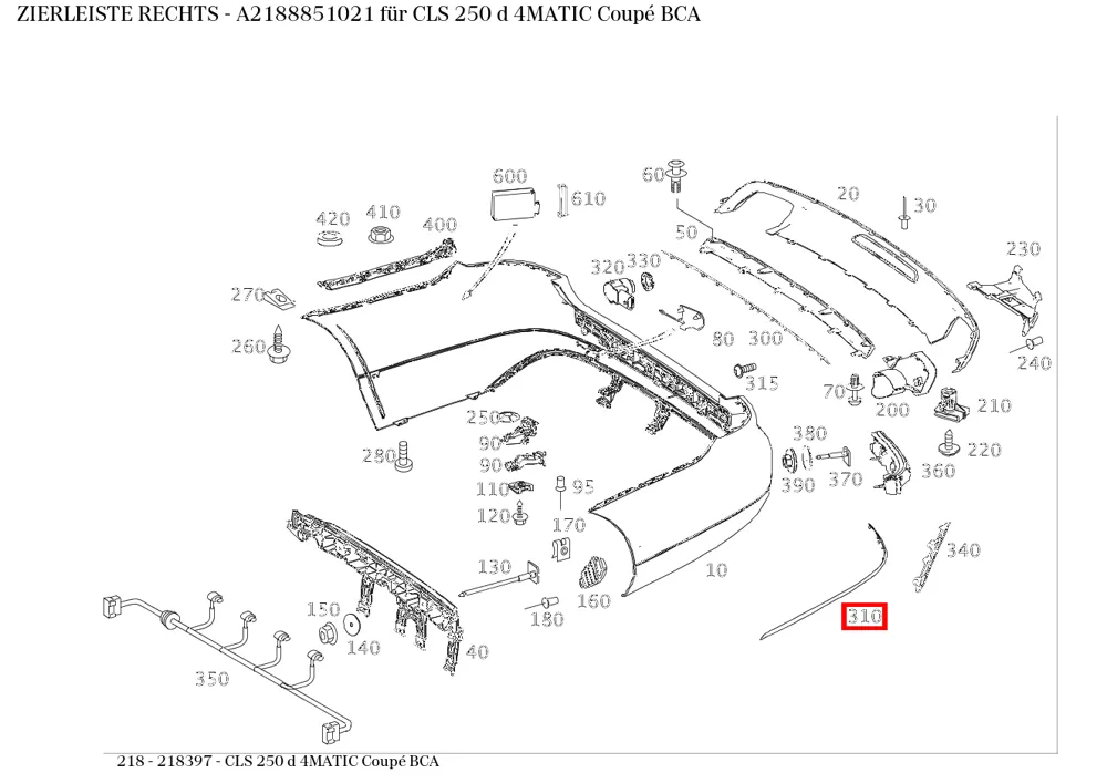 Молдинг правый для CLS W218 Mercedes-Benz A2188851021