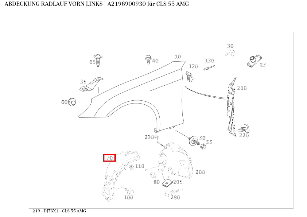 Накладка колёсной арки передняя левая для CLS-класса 219 Mercedes-Benz A2196900930