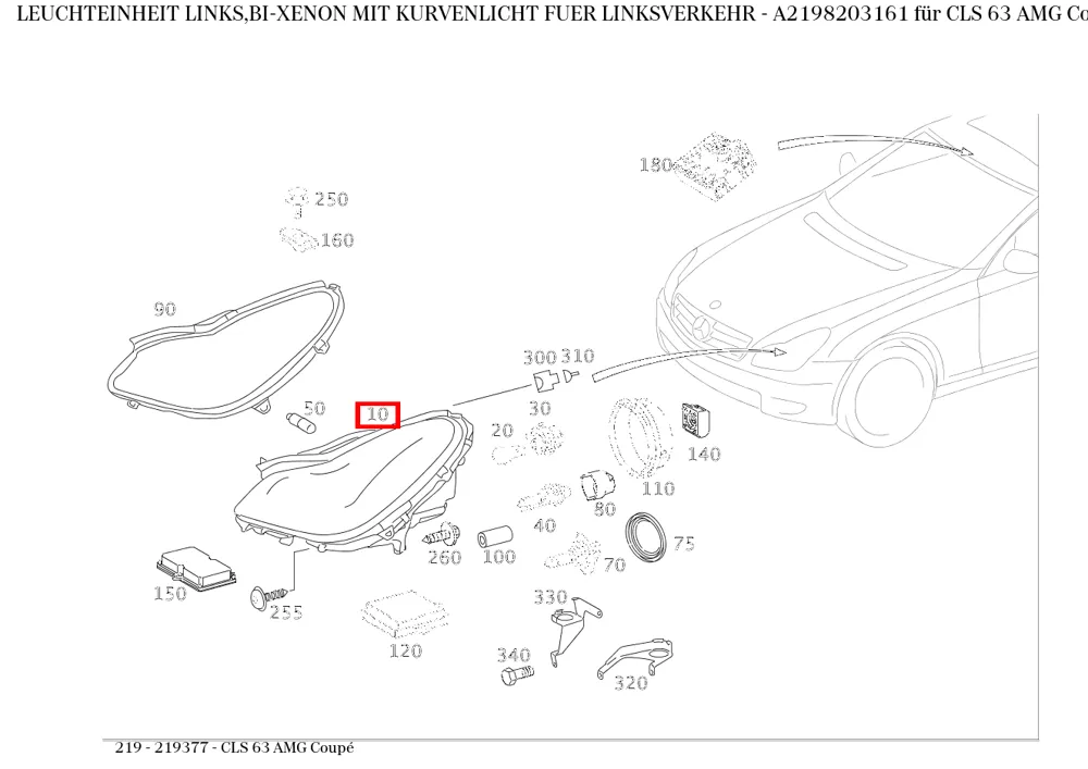 Фара левая Bi Xenon с поворотным светом для левостороннего движения для CLS Class 219 Mercedes-Benz A2198203161