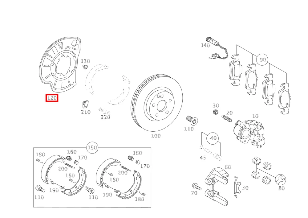 Защитный щиток левый для CL W216, S W221 Mercedes-Benz A2214200144