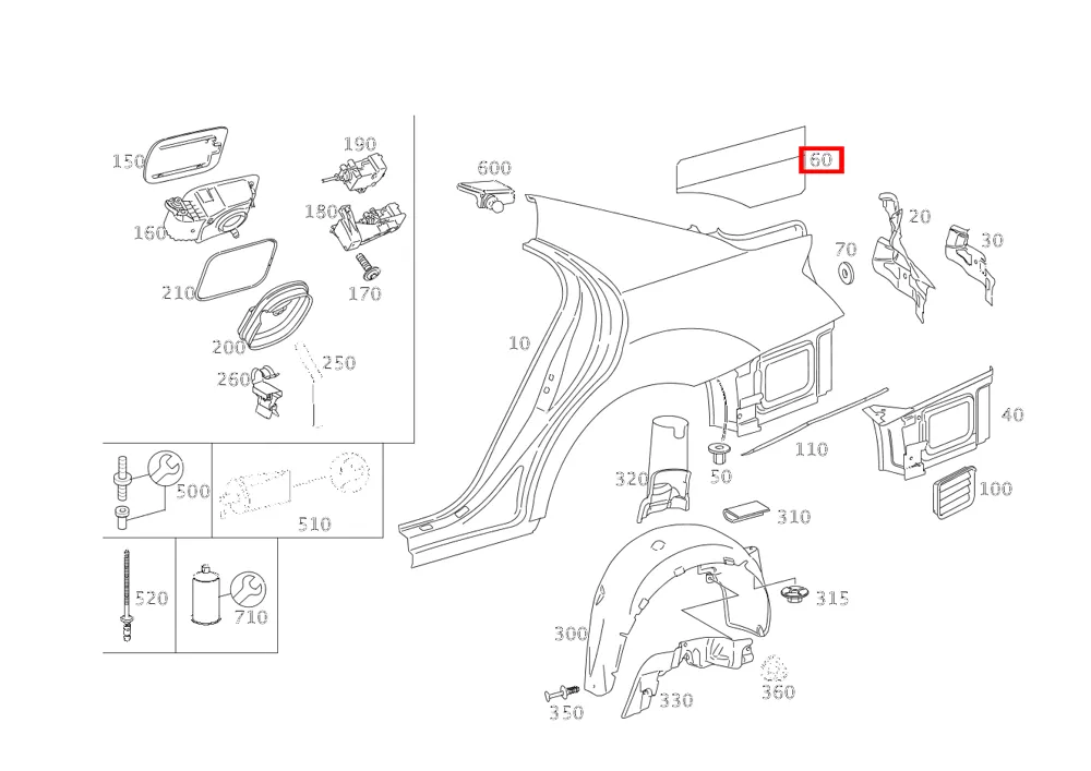 Шумоизоляция заднего крыла левая для S-класса 221 Mercedes-Benz A2216820332