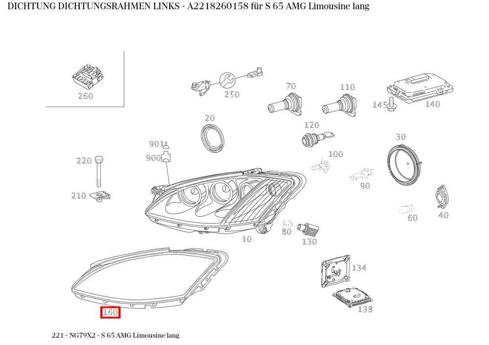 Уплотнитель, рамка уплотнителя левая, для S W221 Mercedes-Benz A2218260158