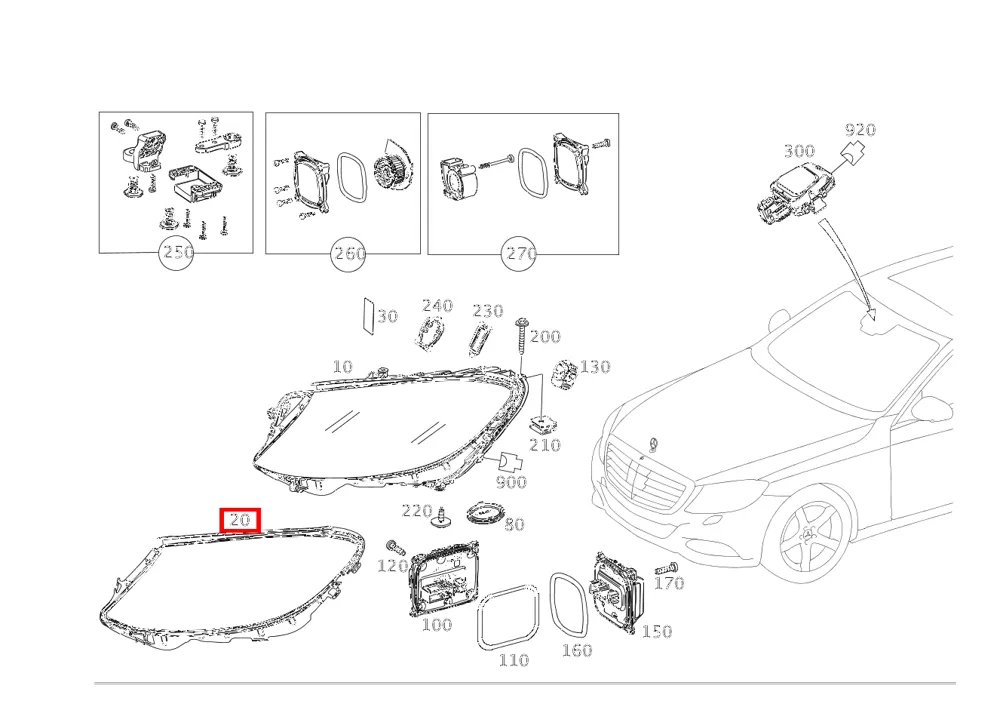 Уплотнительная рамка блока фонаря левая для S-Класс W222 Mercedes-Benz A222826005864