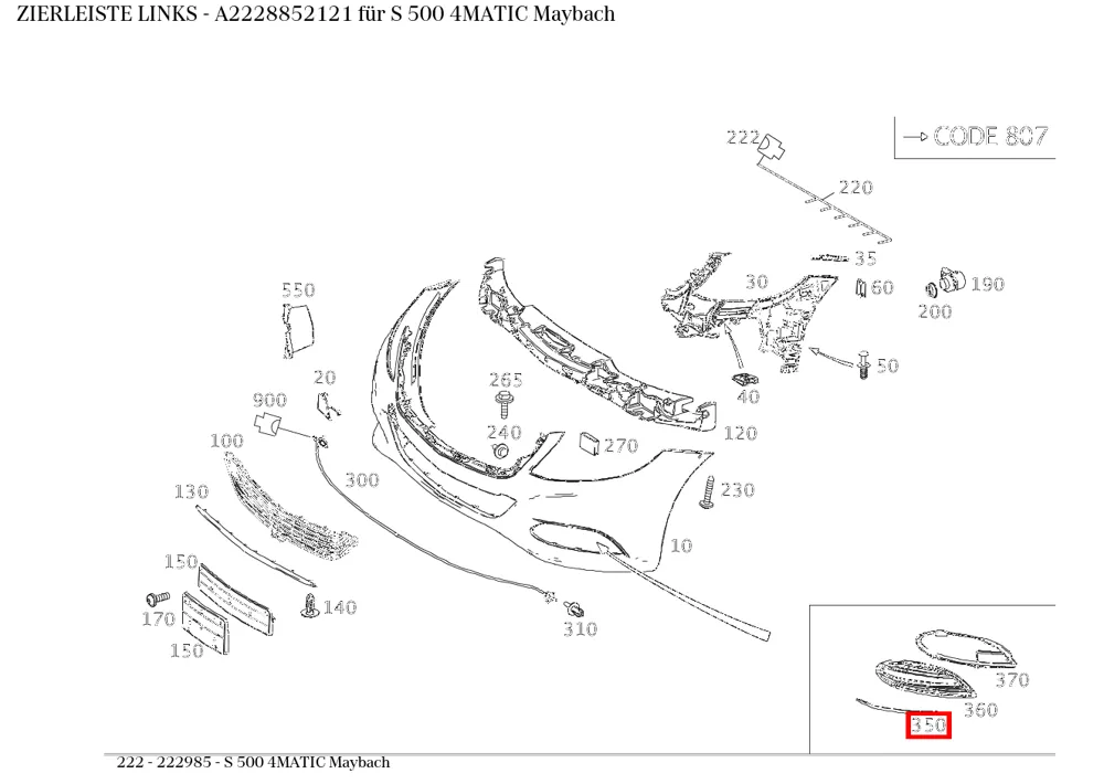 Молдинг левый для S W222 Mercedes-Benz A2228852121