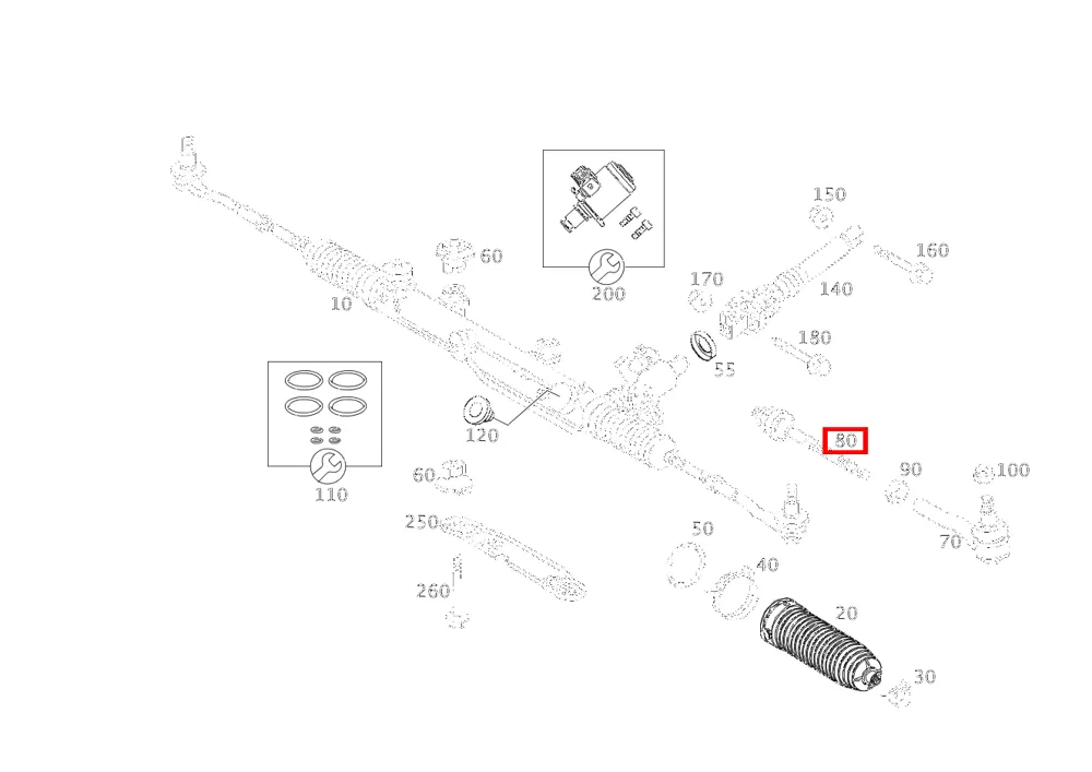 Рулевая тяга C 203, E 211, CLK 209 внутренняя левая и правая Mercedes-Benz A2303380015
