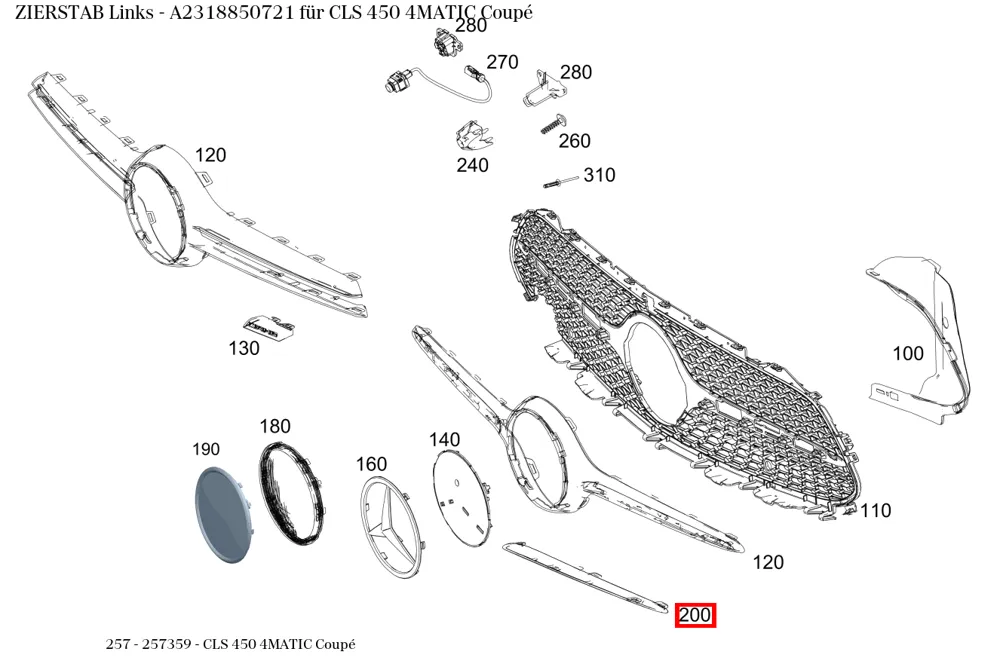 Молдинг левый для CLS W257 Mercedes-Benz A2318850721
