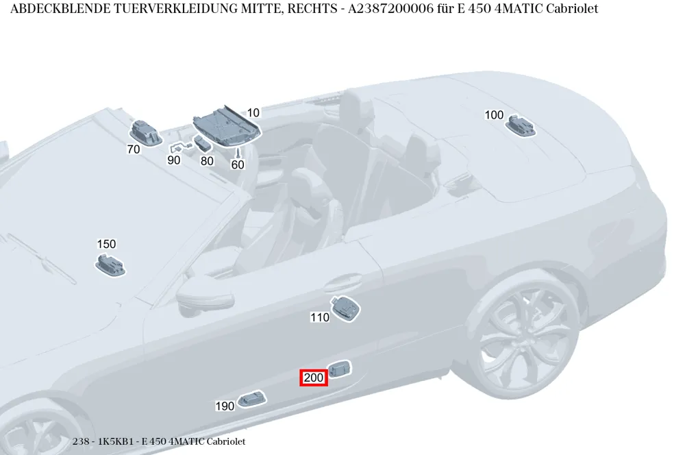 Накладка обшивки двери средняя правая для E C238 Mercedes-Benz A23872000069051