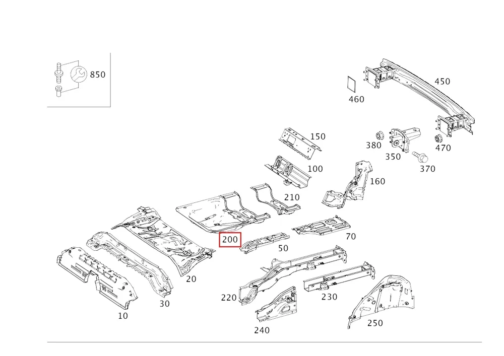 Лонжерон задний левый для EQA 250, EQA 250, EQA 300 4MATIC и EQA 350 4MATIC Mercedes-Benz A2436107700