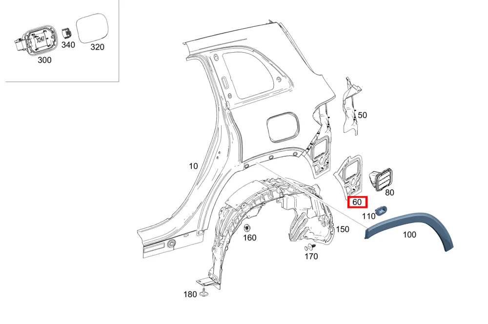 Соединительная пластина задняя левая для GLB 247 и GLC 253 Mercedes-Benz A2476309102