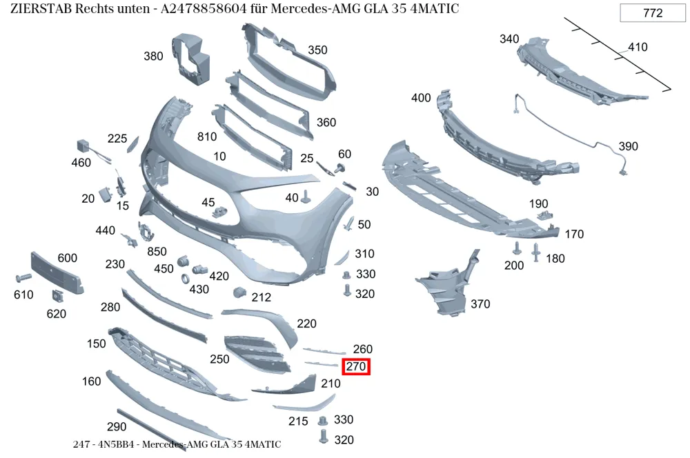 Декоративная планка правая нижняя для GLB X247 Mercedes-Benz A2478858604