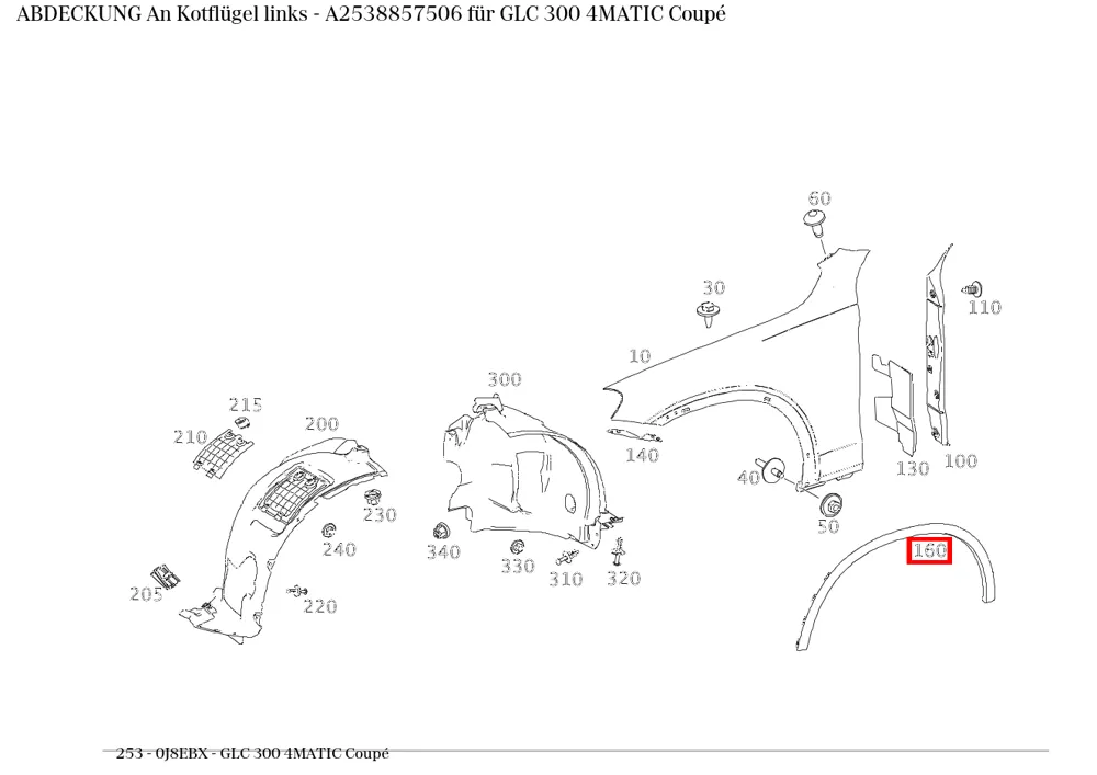 Накладка на крыле левая для GLC 253 и EQC 293 Mercedes-Benz A2538857506