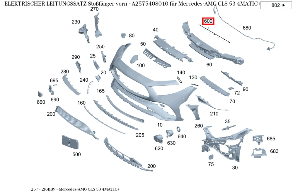 Жгут проводов переднего бампера для CLS C257 Mercedes-Benz A2575408010