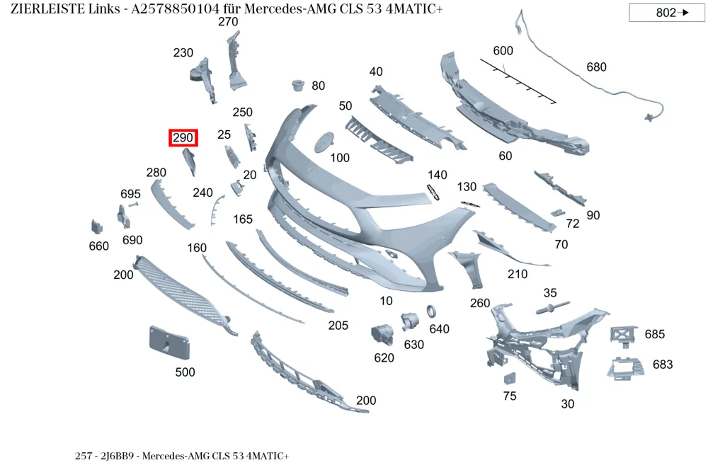 Молдинг левый для CLS W257 Mercedes-Benz A2578850104