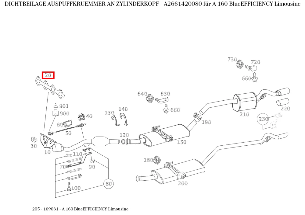 Прокладка выпускного коллектора для C 205, A 169 и B 246 Mercedes-Benz A2661420080