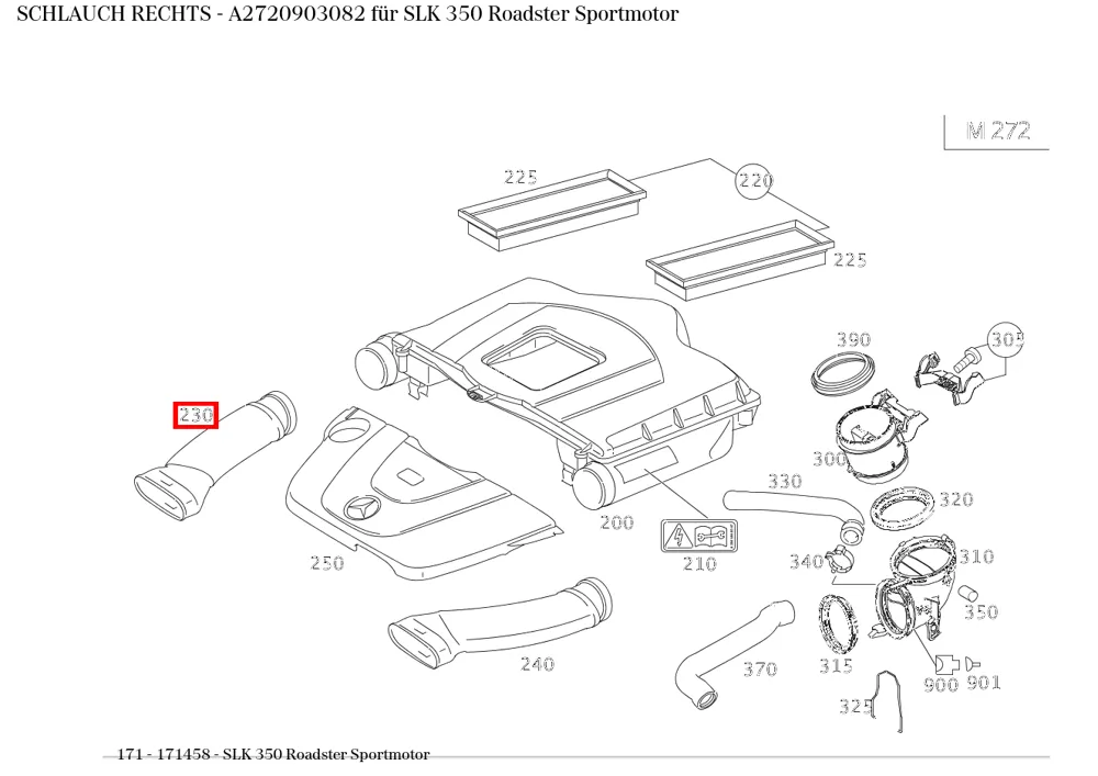 Шланг правый для SLK R171 Mercedes-Benz A2720903082