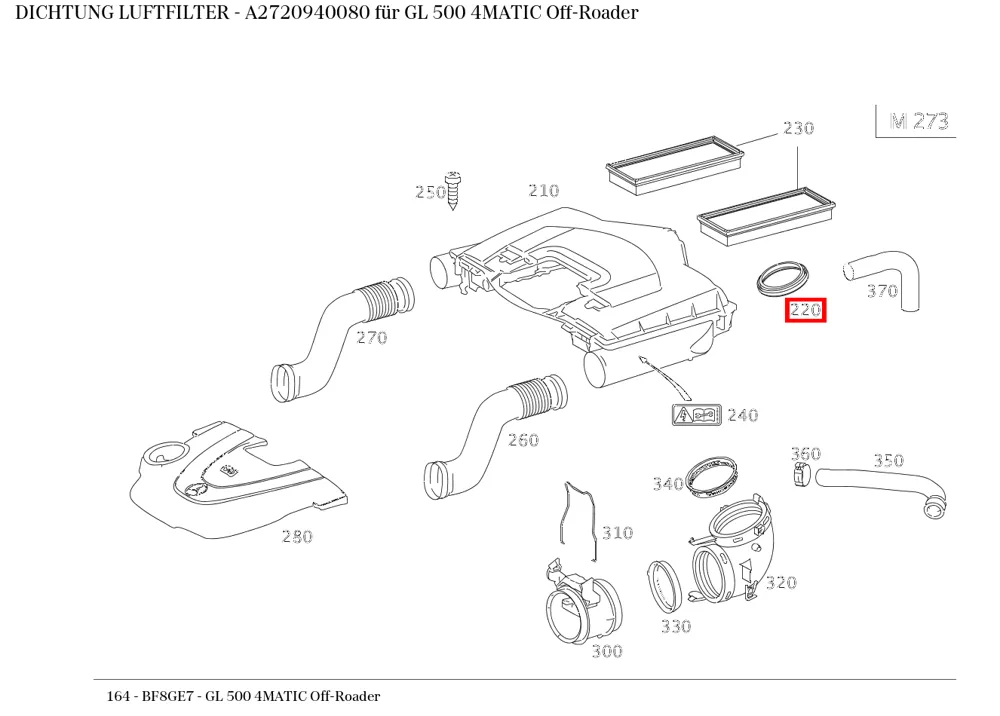 Уплотнение корпуса воздушного фильтра Mercedes-Benz A2720940080