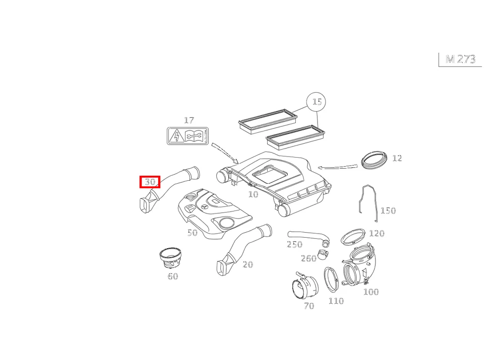 Воздуховод впуска правый для CL 216 и S 221 Mercedes-Benz A2730900282
