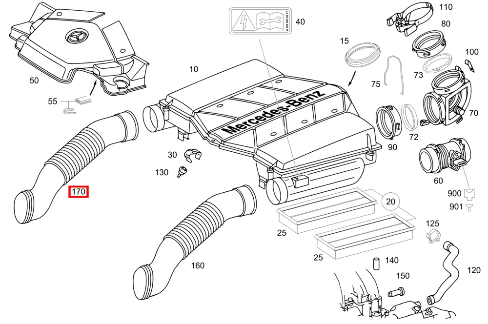 Впускной патрубок правый для SL-класса 230 Mercedes-Benz A2730900482