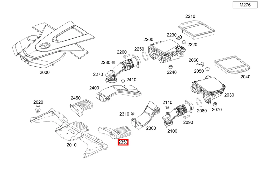 Патрубок воздухозабора левый для C W205 Mercedes-Benz A2760900511