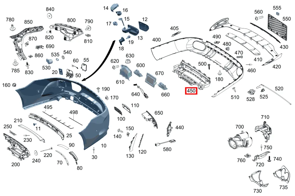 Кронштейн бампера задний нижний для AMG GT X290 Mercedes-Benz A2908855300