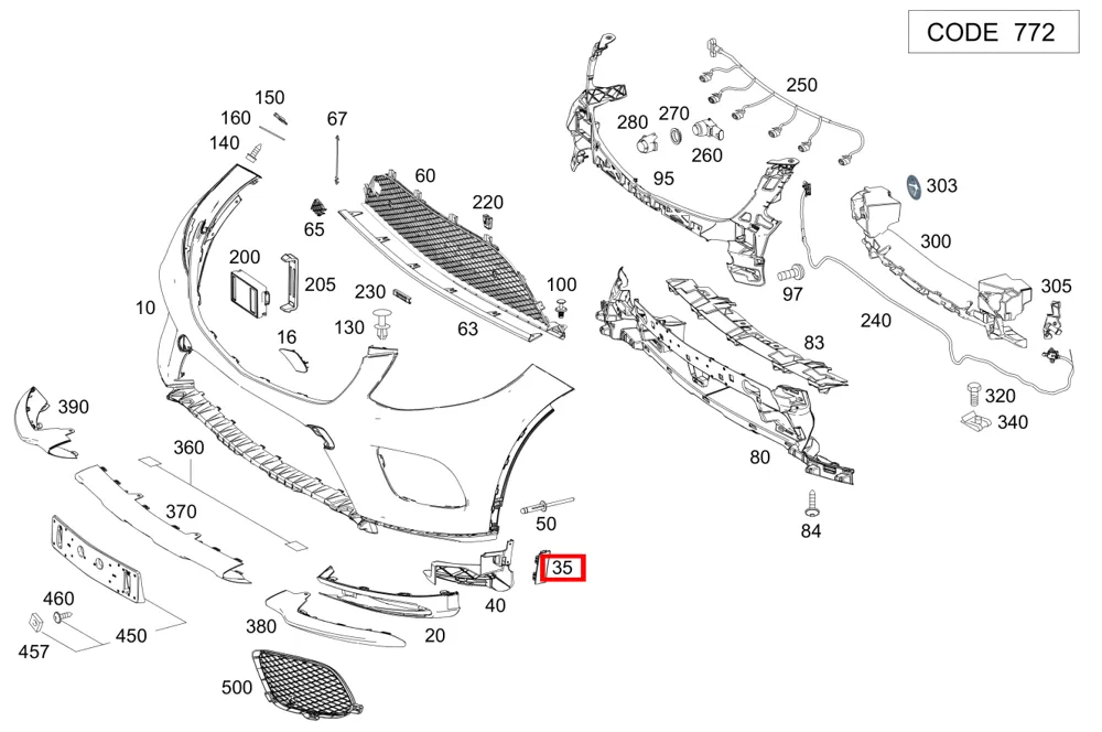 Накладка бампера левая для EQC N293, GLE C292 Mercedes-Benz A2928851500