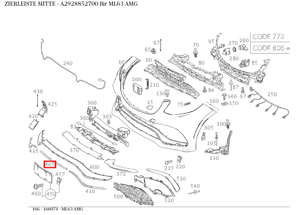 Молдинг средний для M-класса 166 Mercedes-Benz A2928852700