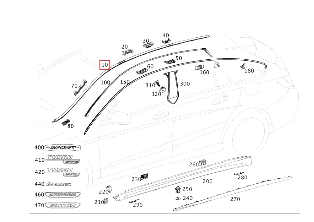 Молдинг двери передний нижний левый для EQE 350 и EQE 500 4MATIC Mercedes-Benz A2946901901
