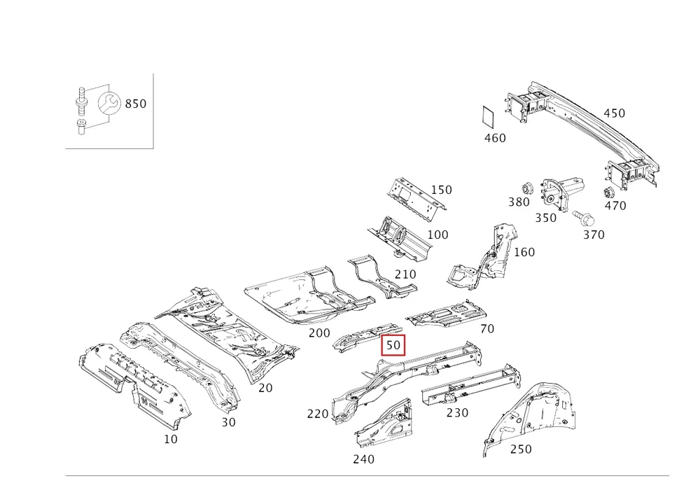 Пол под задним сиденьем для EQS 450, EQS 450 4MATIC и EQS 580 4MATIC Mercedes-Benz A2966109102