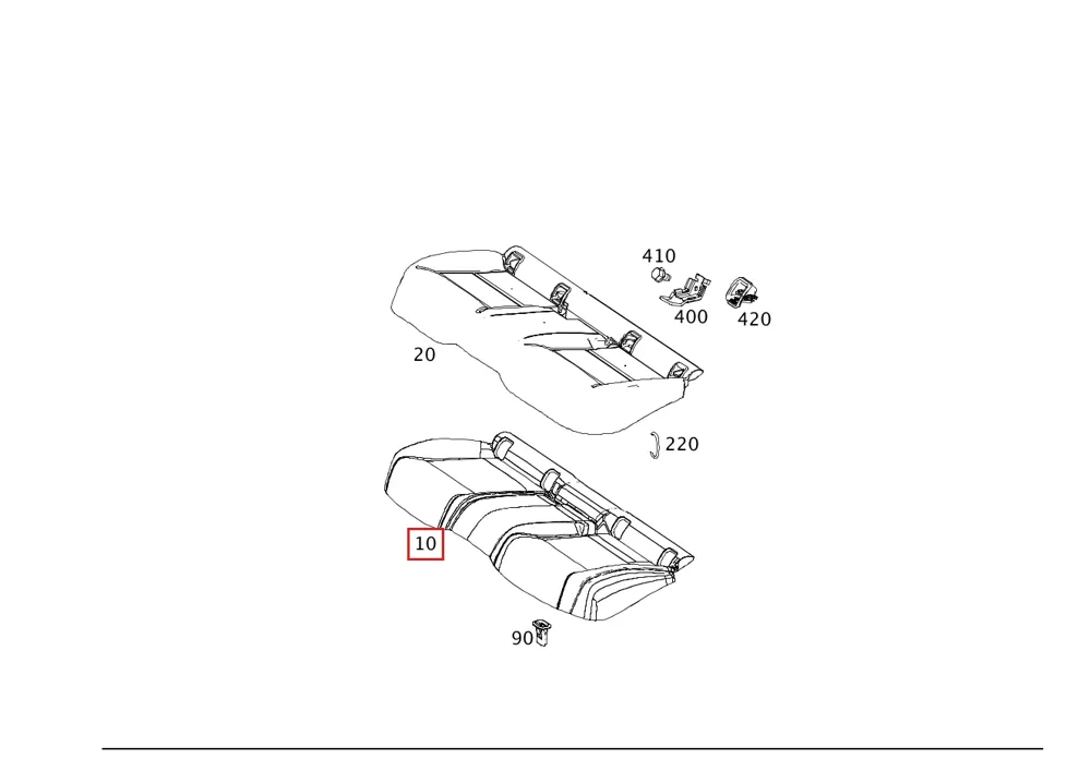 Обивка подушки заднего сиденья для EQS 580 4MATIC, EQS 450 и EQS 450 4MATIC Mercedes-Benz A2969209703