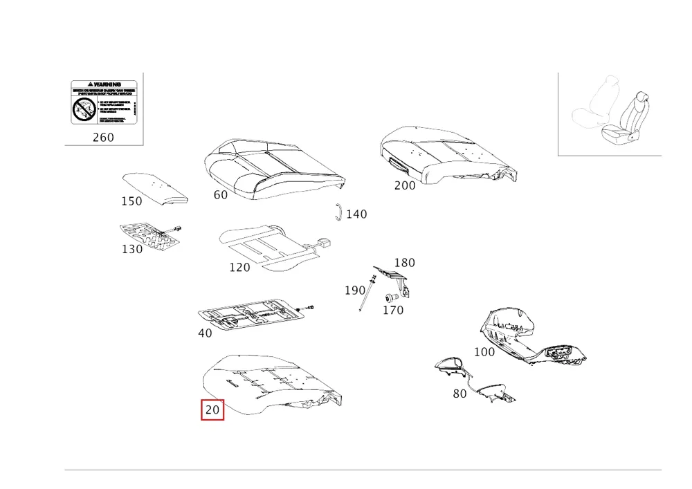 Обивка подушки сиденья водителя для EQS 580 4MATIC и EQS 450 Mercedes-Benz A2979105806