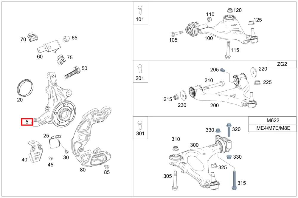 Поворотный кулак правый для 190 201, B 245 и G 460 Mercedes-Benz A4473300720