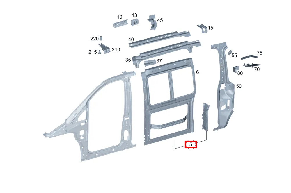 Внутренняя часть боковины средняя для 190 W201, B W245, G W460 Mercedes-Benz A4476300506
