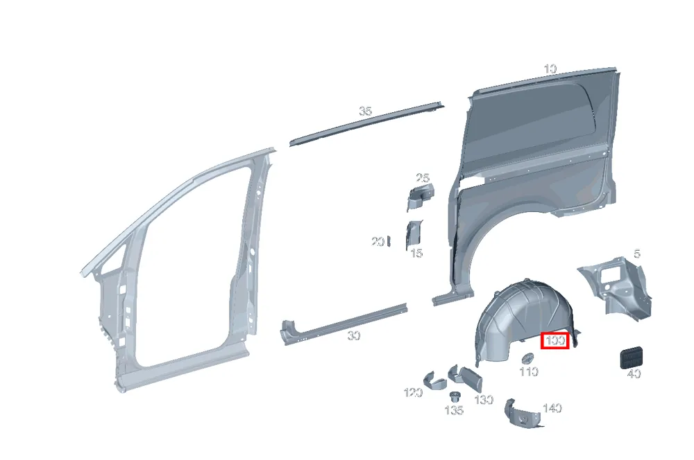 Подкрылок задний правый для 190 201, B 245 и G 460 Mercedes-Benz A4476840677
