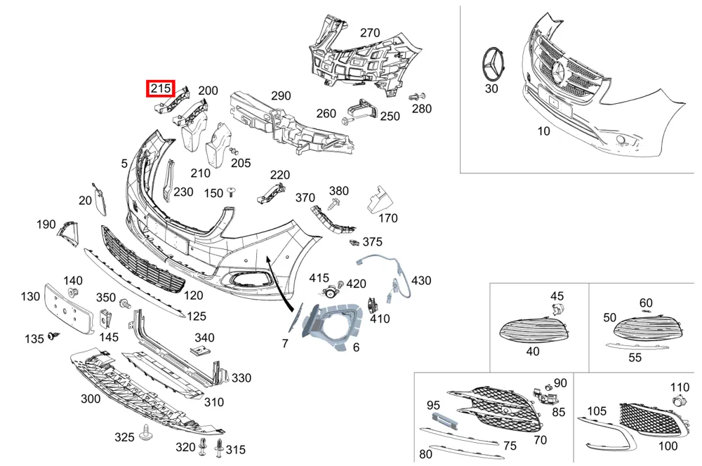 Распорка бампера передняя правая для 190 201, B 245 и G 460 Mercedes-Benz A4478850218