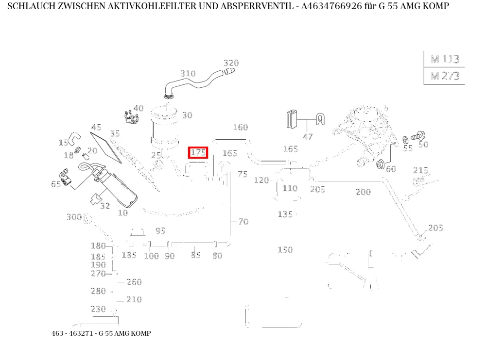 Шланг от адсорбера к запорному клапану для G-класса 463 Mercedes-Benz A4634766926
