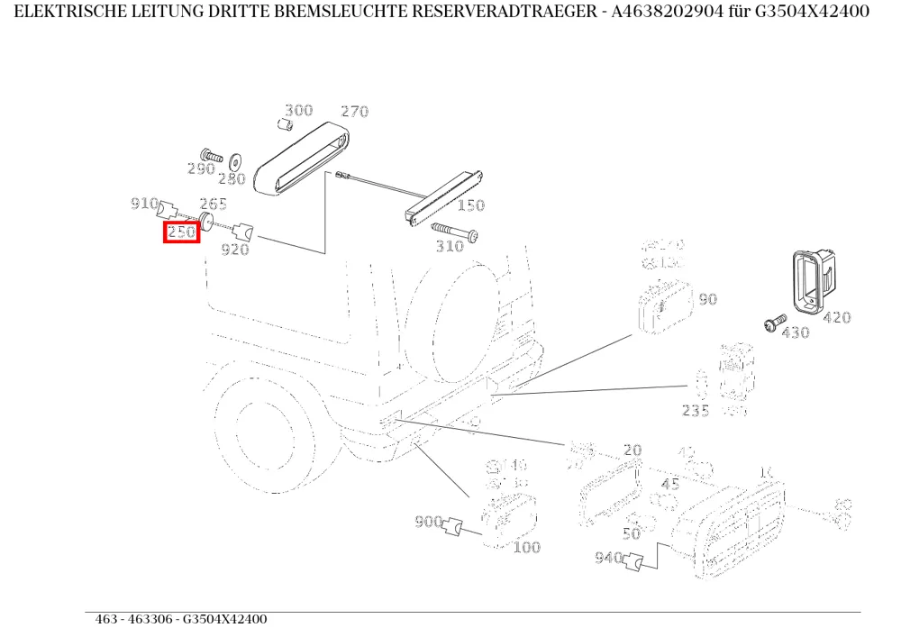 Провод доп. стоп-сигнала держателя запаски для G-класса 463 Mercedes-Benz A4638202904