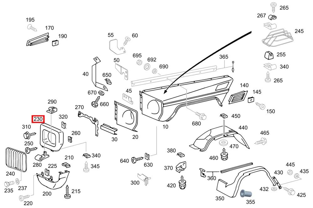 Облицовка угловой стойки блока фонаря правая для G W463 Mercedes-Benz A4638840831