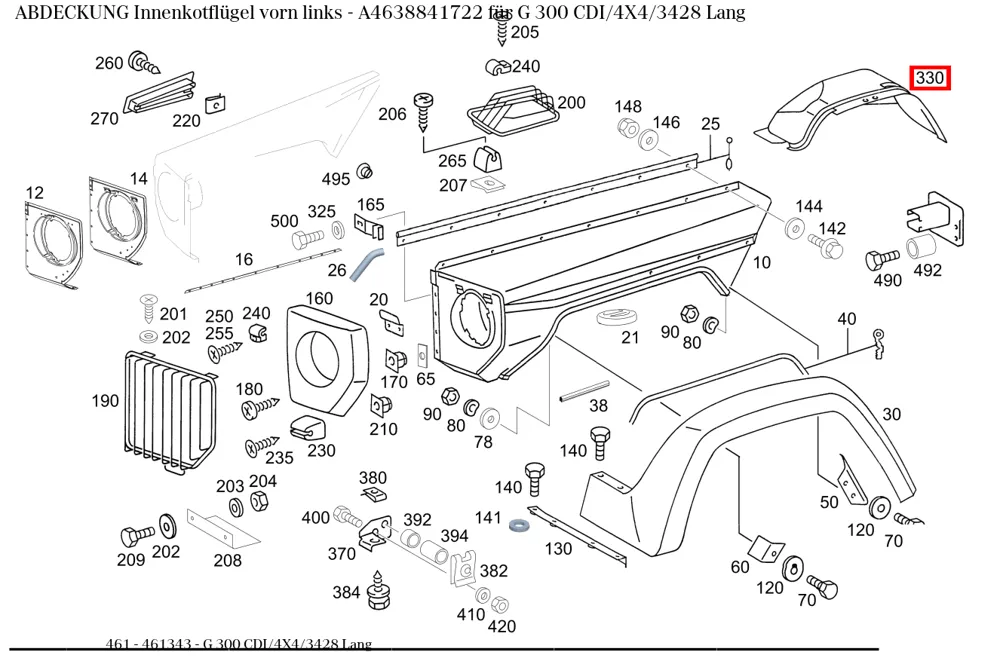 Крышка передняя левая для G W461, W463 Mercedes-Benz A4638841722