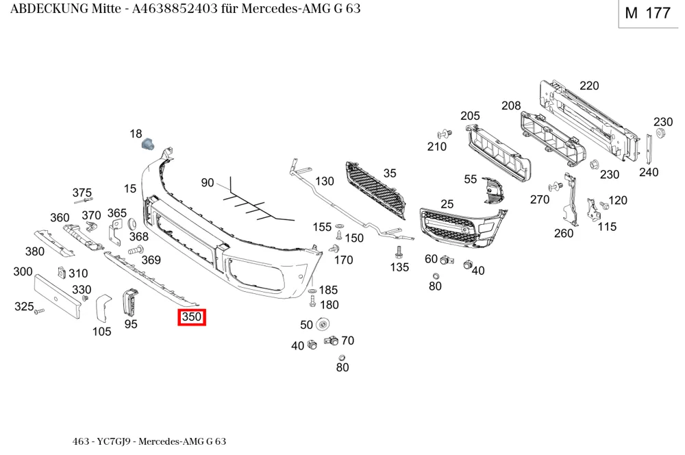 Крышка средняя для G W463 Mercedes-Benz A4638852403