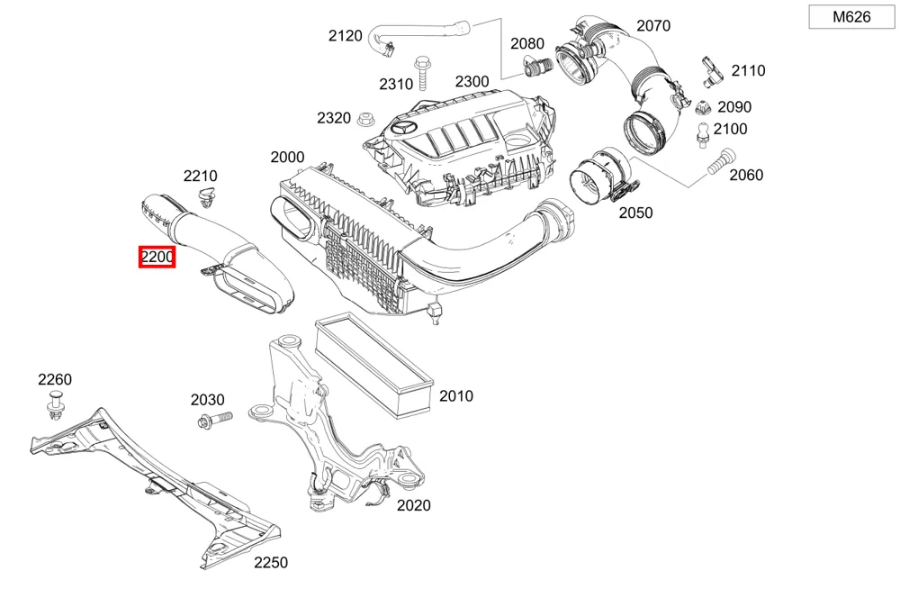 Воздуховод неочищенного воздуха для C-класса 205 Mercedes-Benz A6260900037