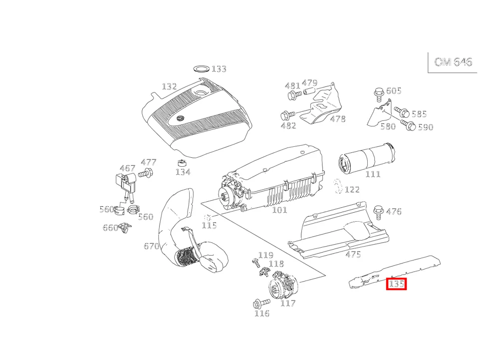 Щиток клапанной крышки для C 203 и CLK 209 Mercedes-Benz A6460161924
