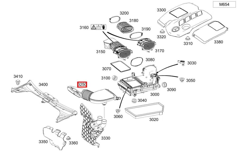Воздуховод неочищенного воздуха для C-класса 205 Mercedes-Benz A6540943800