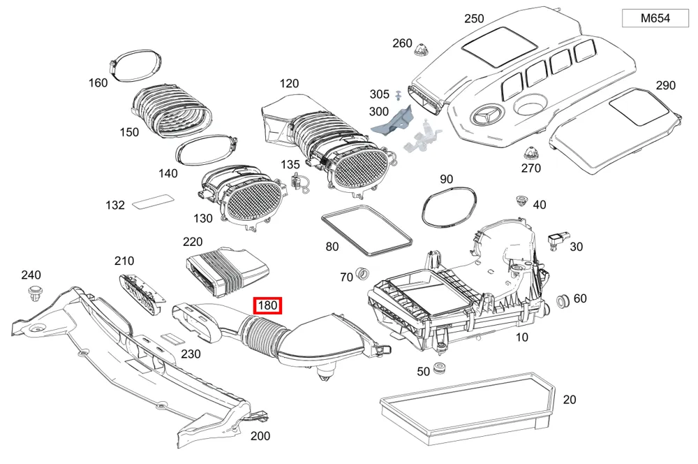 Воздуховод неочищенного воздуха для E 213, GLC 253 и CLS 257 Mercedes-Benz A6540944600